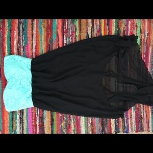 Black and Blue Strapless Dress